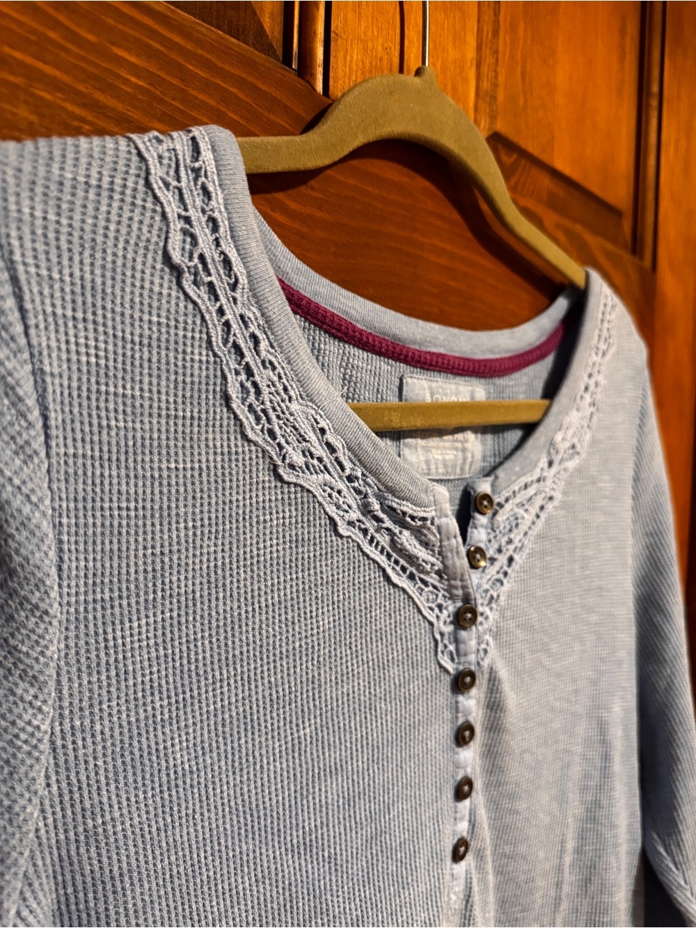 Sonoma Light Blue Lace-Trim Henley Long Sleeve Top - Picture 4 of 10